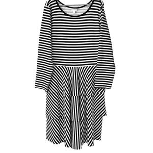 LuLaRoe Patterned Print Black & White Striped Ruffle Long Sleeve Plus Size Dress